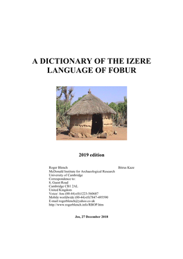 A Dictionary of the Izere Language of Fobur