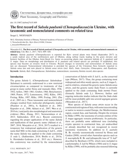 Chenopodiaceae) in Ukraine, with Taxonomic and Nomenclatural Comments on Related Taxa Sergei L