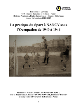 La Pratique Du Sport À NANCY Sous L'occupation