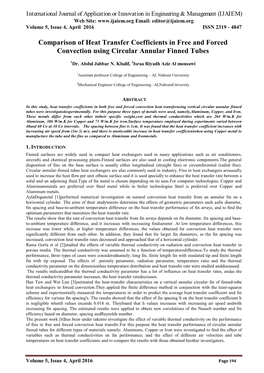 Comparison of Heat Transfer Coefficients in Free and Forced Convection Using Circular Annular Finned Tubes