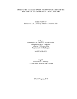 Curbing the Cuckold-Maker: the Transformation of the Restoration Rake in English Comedy, 1660-1686