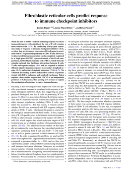 Fibroblastic Reticular Cells Predict Response to Immune Checkpoint Inhibitors