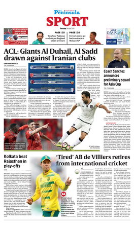 Giants Al Duhail, Al Sadd Drawn Against