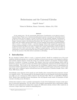 Reductionism and the Universal Calculus