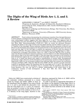 The Digits of the Wing of Birds Are 1, 2, and 3. a Review ALEXANDER O