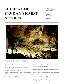 Journal of Cave and Karst Studies Volume 58 Number 2 August 1996 Editor Louise D