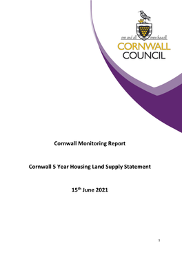 Cornwall 5 Year Housing Land Supply Statement 2021.Docx