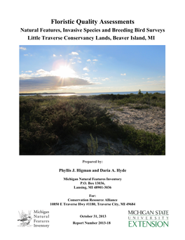 Natural Features, Invasive Species and Breeding Bird Surveys Little Traverse Conservancy Lands, Beaver Island, MI