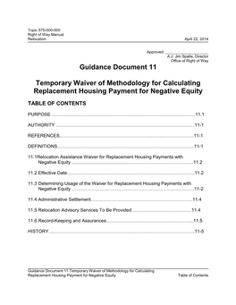 Right of Way Manual, Guidance Document 11, Temporary Waiver Of