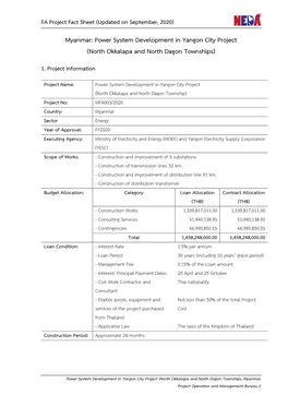 Myanmar: Power System Development in Yangon City Project (North Okkalapa and North Dagon Townships)