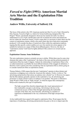 American Martial Arts Movies and the Exploitation Film Tradition Andrew Willis, University of Salford, UK