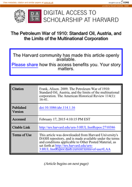 The Petroleum War of 1910: Standard Oil, Austria, and the Limits of the Multinational Corporation