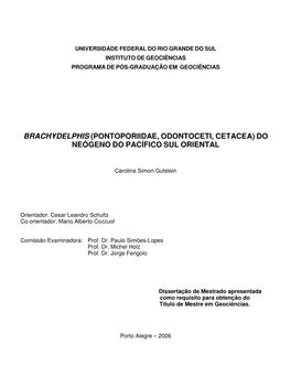 Brachydelphis (Pontoporiidae, Odontoceti, Cetacea) Do Neógeno Do Pacífico Sul Oriental