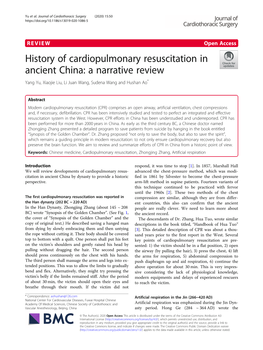 History of Cardiopulmonary Resuscitation in Ancient China: a Narrative Review Yang Yu, Xiaojie Liu, Li Juan Wang, Sudena Wang and Hushan Ao*