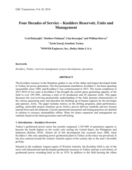 Four Decades of Service – Kızıldere Reservoir, Units and Management