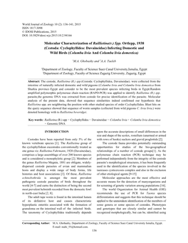 Cestoda: Cyclophyllidea: Davaineidae) Infecting Domestic and Wild Birds (Columba Livia and Columba Livia Domestica)