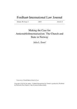 Making the Case for Antiestablishmentarianism: the Church and State in Norway