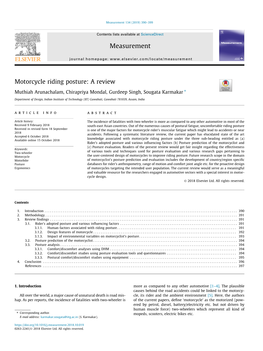 Motorcycle Riding Posture: a Review ⇑ Muthiah Arunachalam, Chirapriya Mondal, Gurdeep Singh, Sougata Karmakar