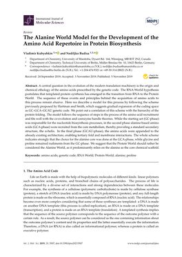 The Alanine World Model for the Development of the Amino Acid Repertoire in Protein Biosynthesis