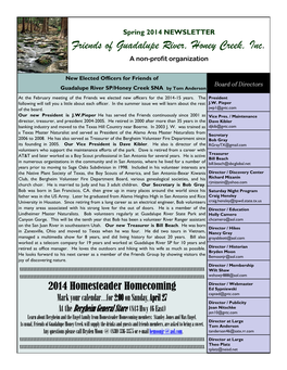 Spring 2014 NEWSLETTER Friends of Guadalupe River, Honey Creek, Inc
