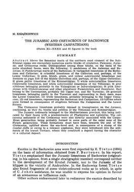 THE JURASSIC and CRETACEOUS of BACHOWICE (WESTERN CARPATHIANS) (Plates XI—XXXII and 61 Figures in the Text)