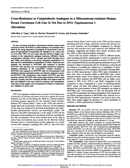 Cross-Resistance to Camptothecin Analogues in a Mitoxantrone-Resistant Human Breast Carcinoma Cell Line Is Not Due to DNA Topoisomerase I Alterations