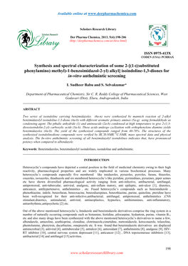 (1-((Substituted Phenylamino) Methyl)-1-Benzoimidazol-2-Yl) Alkyl] Isoindoline-1,3-Diones for In-Vitro Anthelmintic Screening