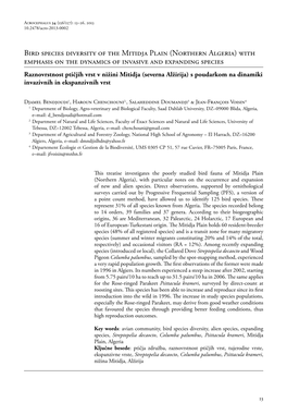 Bird Species Diversity of the Mitidja Plain (Northern Algeria) with Emphasis on the Dynamics of Invasive and Expanding Species