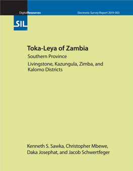 Toka-Leya of Zambia Southern Province Livingstone, Kazungula, Zimba, and Kalomo Districts