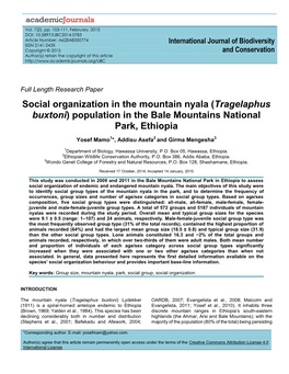 Tragelaphus Buxtoni) Population in the Bale Mountains National Park, Ethiopia