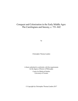 Conquest and Colonization in the Early Middle Ages: the Carolingians and Saxony, C