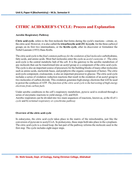 CITRIC ACID/KREB's CYCLE: Process and Explanation