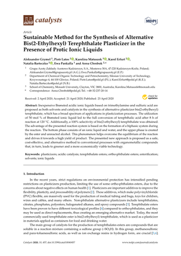 Terephthalate Plasticizer in the Presence of Protic Ionic Liquids