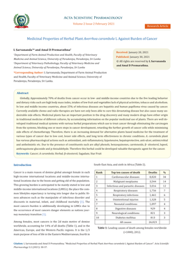 Medicinal Properties of Herbal Plant Averrhoa Carambola L Against Burden of Cancer