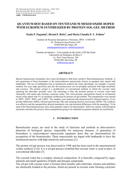 Quantum Dot Based on Tin/Titanium Mixed Oxide Doped with Europium Synthesized by Protein Sol-Gel Method