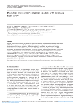 Predictors of Prospective Memory in Adults with Traumatic Brain Injury