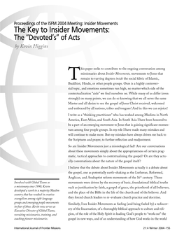 The Key to Insider Movements: the “Devoted’S” of Acts by Kevin Higgins