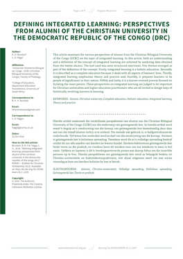 Defining Integrated Learning: Perspectives from Alumni of the Christian University in the Democratic Republic of the Congo (Drc)