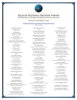 REAGAN NATIONAL DEFENSE FORUM Building Peace Through Strength for American Security