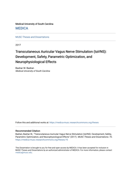 Transcutaneous Auricular Vagus Nerve Stimulation (Tavns): Development, Safety, Parametric Optimization, and Neurophysiological Effects