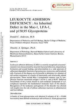 An Inherited Defect in the Mac-1, LFA-1, and P150,95 Glycoproteins