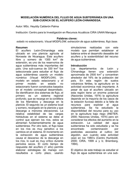 Modelación Numérica Del Flujo De Agua Subterránea En Una Sub-Cuenca De El Acuífero León-Chinandega