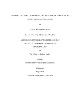 Fashioning the Gothic: Interpreting the Proto-Gothic Mode in Thomas