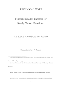 TECHNICAL NOTE Fenchel's Duality Theorem for Nearly Convex