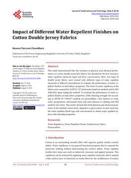 Impact of Different Water Repellent Finishes on Cotton Double Jersey Fabrics