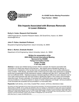 Site Impacts Associated with Biomass Removals in Lower Alabama