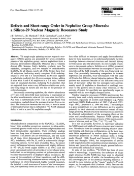 Defects and Short-Range Order in Nepheline Group Minerals: a Silicon-29 Nuclear Magnetic Resonance Study