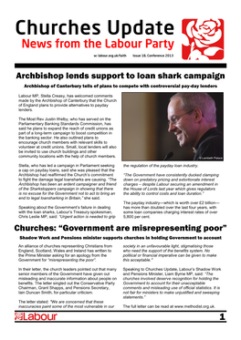 Archbishop Lends Support to Loan Shark Campaign Archbishop of Canterbury Tells of Plans to Compete with Controversial Pay-Day Lenders