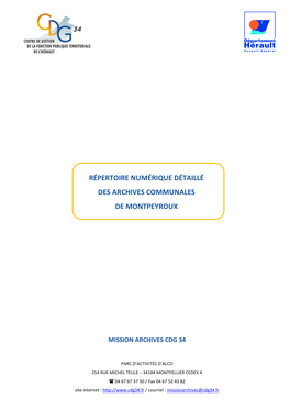 Répertoire Numérique Détaillé Des Archives Communales De Montpeyroux
