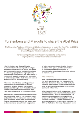 Furstenberg and Margulis to Share the Abel Prize